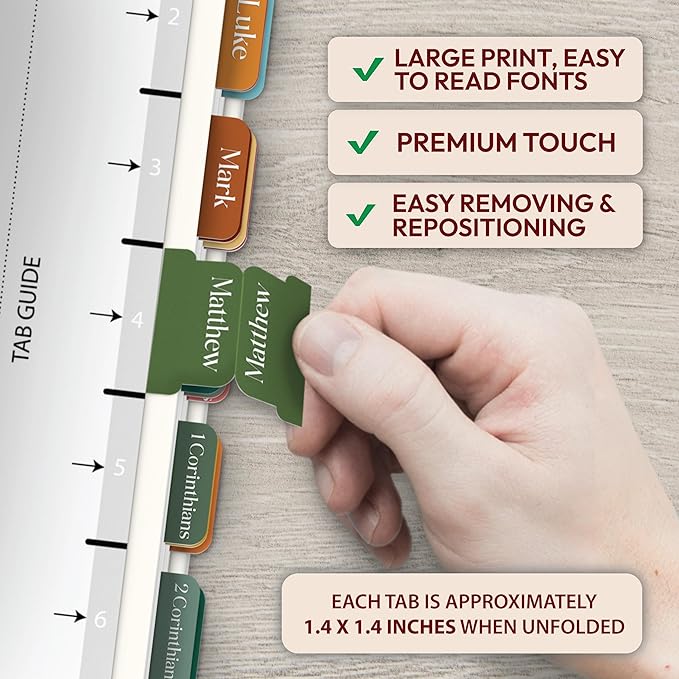 Bible Tabs for Women, Men, Kids, 90 Large Print Bible Index Tabs for Study Bible, Laminated Easy-to-Read Label, Christian Gift for Church, Boho