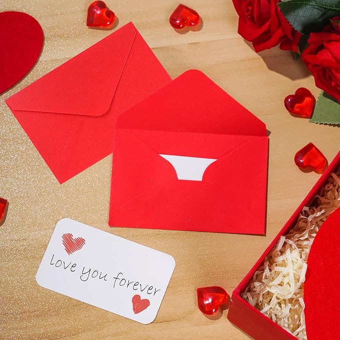 jiebor 100 Sets Small Red Envelopes with Small Blank Gift Business Card Wedding Invitation Pocket Envelopes for Graduations Wedding Shower Holiday Valentines Day 4.37 x 2.91 Inch
