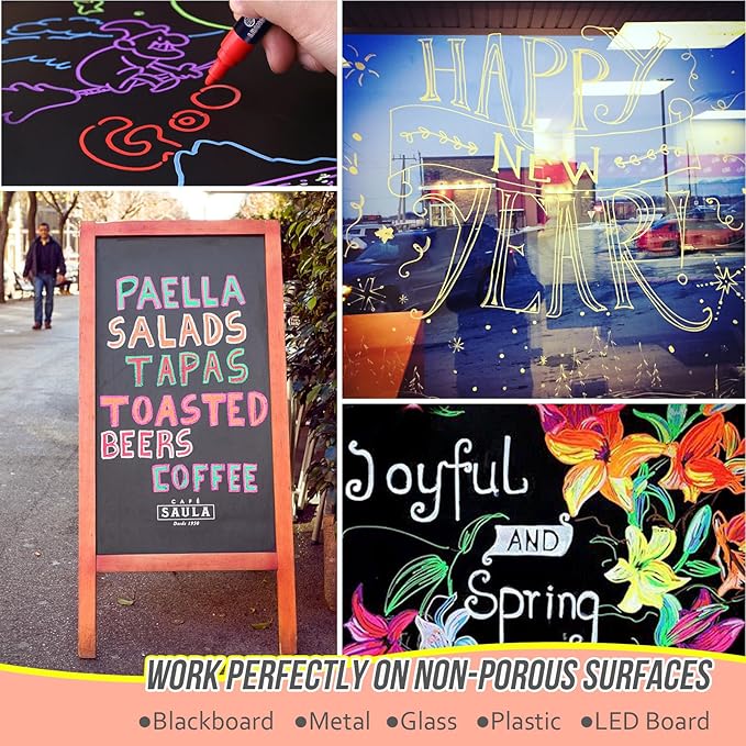 Neon Chalk Markers Erasable for Chalkboard, Liquid Chalk Marker 8 Colors with 6mm Reversible Bullet & Chisel Tip, Dust Free Chalk Pens for Window, Blackboard, Whiteboard, Calendar, Mirror, Glass