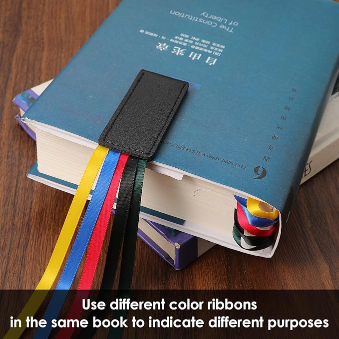KINIVA Leather Weighted Bookmarks Book Weight Page Holder for Reading,Book Open Holder for Adult,Gifts for Reader (01 Weighted Bookmark+13 Ribbon Bookmark Black)