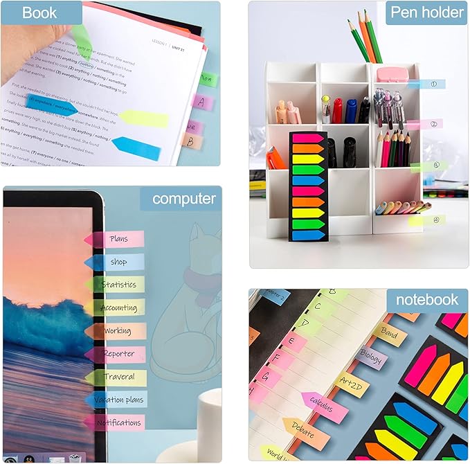 1200 Pcs Sticky Tabs Page Markers Sticky Index Tabs, Arrow Flag Tabs - 10 Primary Color Tabs Page Flag Markers Bookmarks Book Tabs for Annotating Books