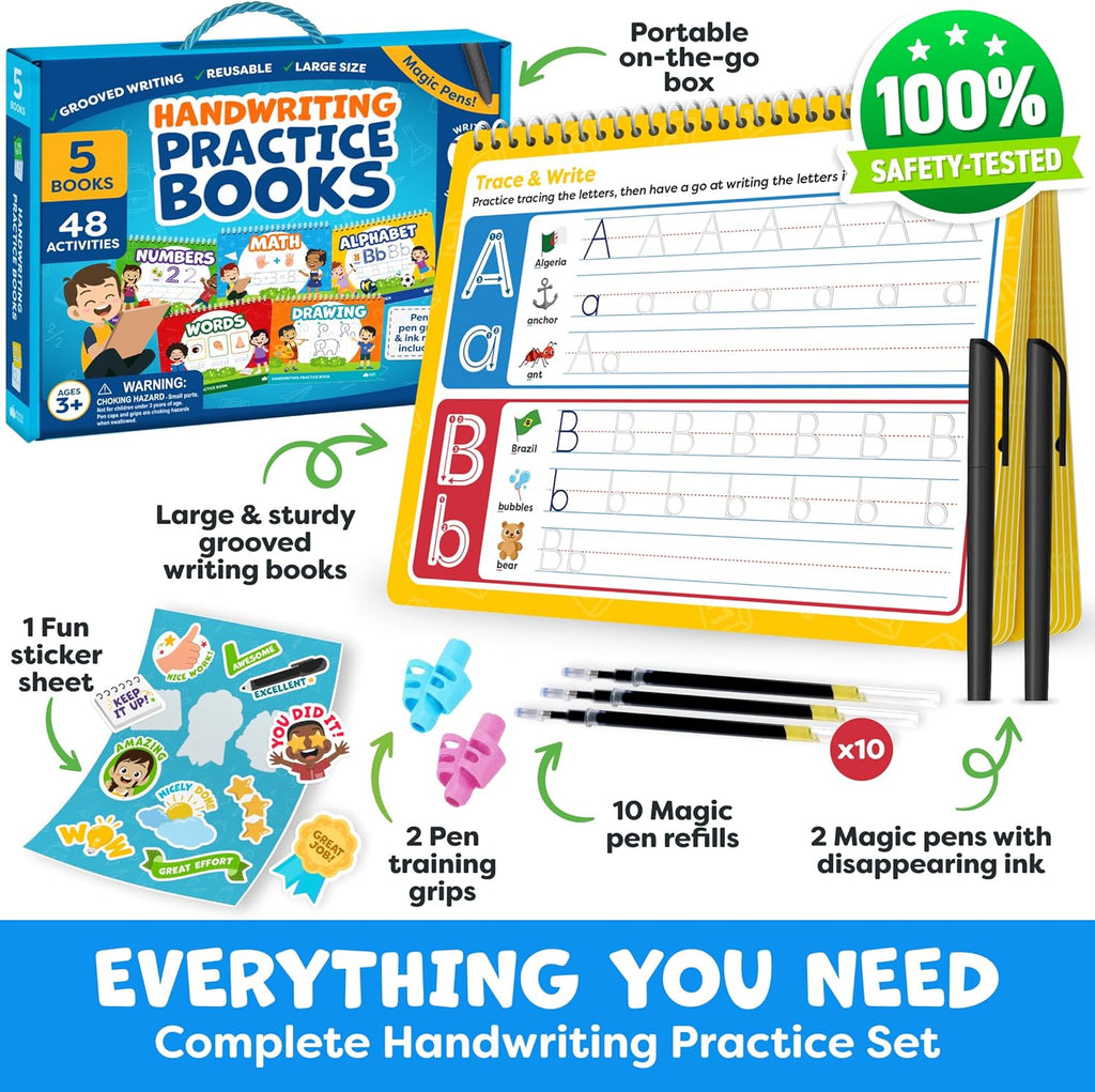 Magic Grooved Writing Practice for Kids - Grooved Handwriting Practice for Kids 5-7 8-10- Magic Copybooks for Kids Letter Tracing Books for Ages 3-5 Toys for Ages 5-7 - Preschool Learning Activities