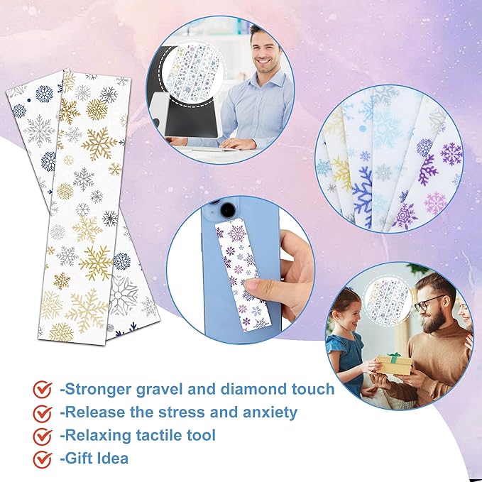 50PCS Calm Strips for Anxiety Sensory Stickers Calm Stickers for Relieve Adults Kids Teens Fidgets Stress Office&Classroom Supplies Anxiety Relief Items with Tactile Textured Surface (Snowflake)