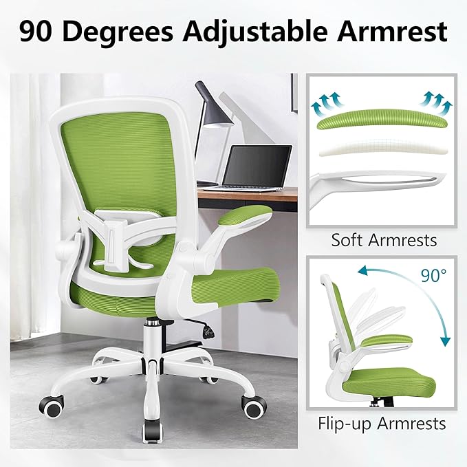 Office Chair, FelixKing Ergonomic Desk Chair Breathable Mesh Chair with Adjustable High Back Lumbar Support Flip-up Armrests, Executive Rolling Swivel Comfy Task Computer Chair for Home Office (Green)