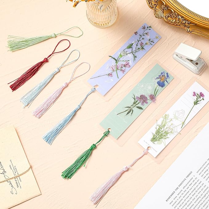 Fuyoooo 601 Pcs DIY Bookmark Making Kit 2.36 x 6.3 Inches Bookmark Laminating Pouches 5 Mil Hot Laminator Sleeves with Rainbow Tassels and Puncher Fit Most Pouch Laminating Machines