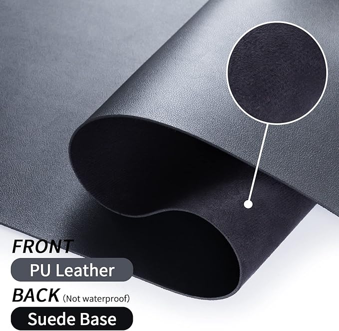 Leather Desk Pad, Black Desk Mat, Non-Slip Desk Protector Mat, Leather Desk Blotter, Computer Desk Pad, Waterproof Desk Mat for Home Office and Decor(35.4×15.7 Inches)