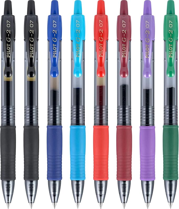 Pilot, G2 Premium Gel Roller Pens, Fine Point 0.7 mm, Assorted Colors, Pack of 7