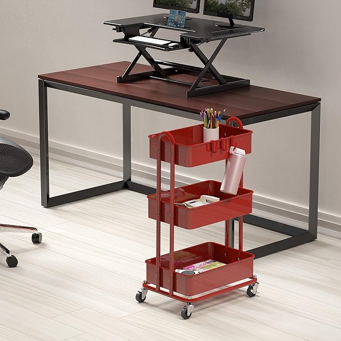 Simple Houseware Heavy Duty 3-Tier Metal Utility Rolling Cart, Red