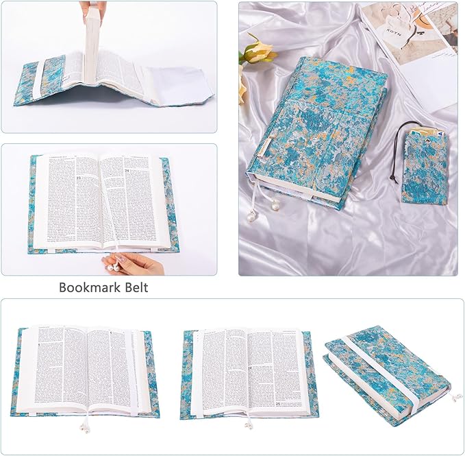 Book Covers with Cardholder - Fabric Dust Jackets for Books - Book Protector for Book Lovers - Book Covers for for Paperbacks,Hardcover,Bibles - Soft Cover Book Sleeve for AA Books
