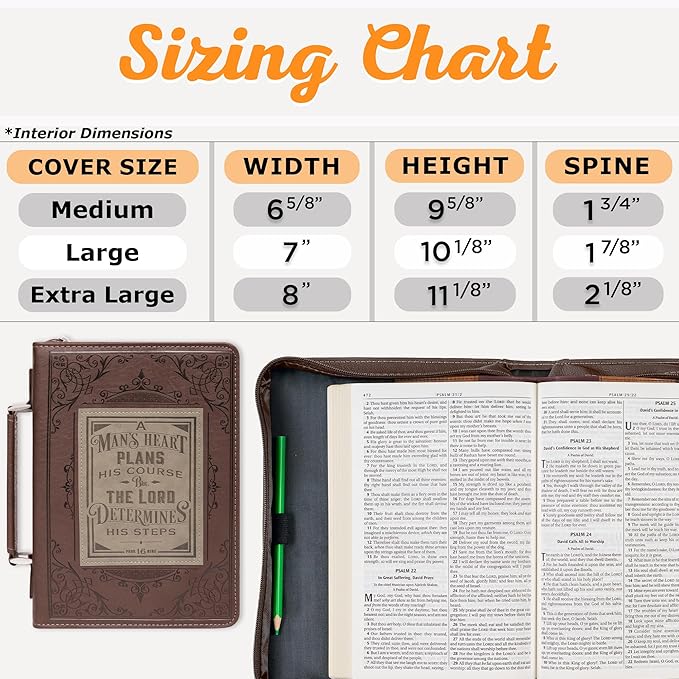 Christian Art Gifts Brown Faux Leather Classic Bible Cover A Man’s Heart - Proverbs 16:9 Bible Case Book Cover for Men or Women XL