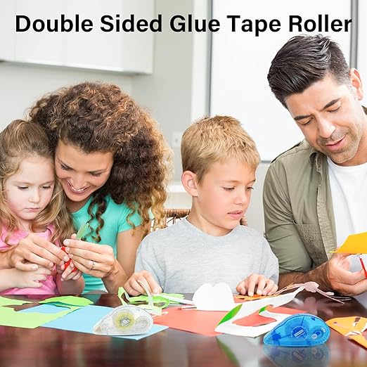 Glue Runner Permanent, Double Sided Adhesive Scrapbook Runner Tape Roller, 0.3-inch by 360-Inch, Permanent Adhesive Dots Roller Applicator - 12 Packs White and Blue