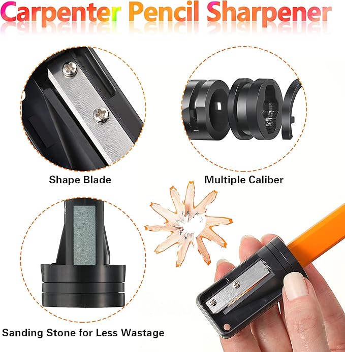 14 Pcs Carpenter Pencils, 7 Inches Flat Octagonal Hard Black Woodworking Construction Pencils Heavy Duty with Pencil Sharpener and Retractable Pencil Holder for Contractor Carpentry (Yellow)