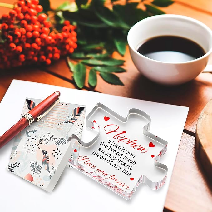 Nephew Gifts - Acrylic Puzzle Keepsake Nephew Gift - Heartwarming Nephew Gifts From Auntie, Uncle - Happy Birthday Nephew Gift Paperweights - Christmas, Birthday, Graduation, Wedding Gifts for Men