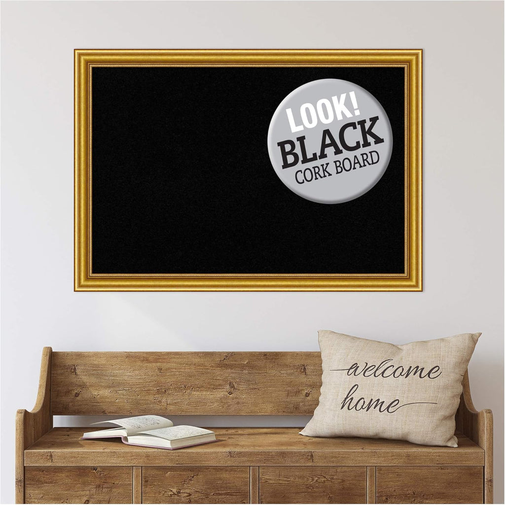 Amanti Art Black Cork Board for Wall, 28x40 Vision Board with Gold Wood Frame, Large Corkboard Office Decor for Home Organization, Traditional Corkboard Pinboard to display items for home organization