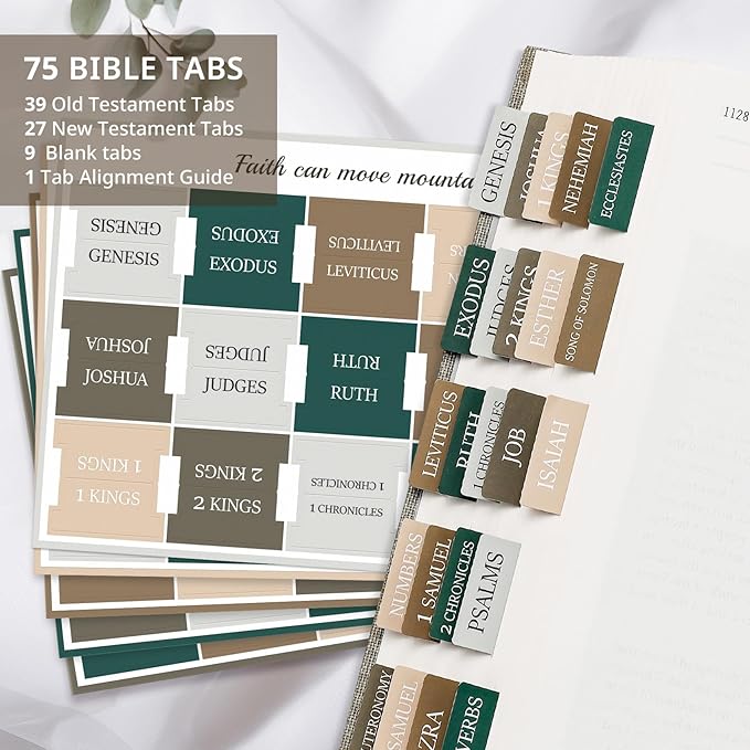 Bible Tabs for Women & Men, Laminated Bible Tabs for Study Bible, Large Print Neutral Bible Tabs for Easy Navigation, Bible Index Tabs, 66 Tabs Old & New Testament, Extra 9 Blank Tabs - Winter Wood