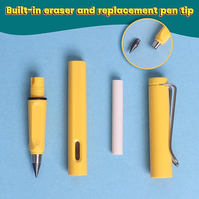 12Pack Forever Pencils for Kids Writing, Infinity Pencil Cute Inkless Everlasting Pencil with Eraser for Sketching (Colored)