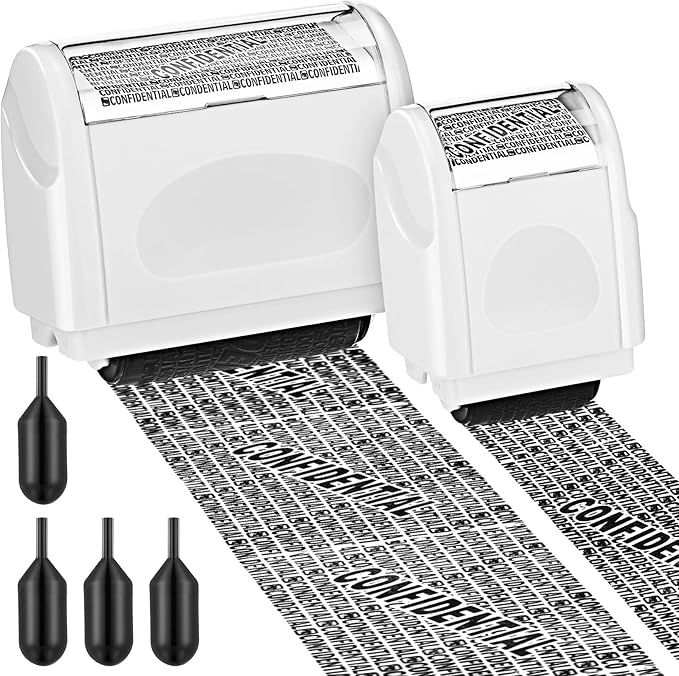 Nezyo 2 Pack Identity Protection Roller Stamp Identity Theft Stamp Confidential Roller Stamp Privacy Stamp Information Blocker Stamp and 4 Pack Refill Ink for ID Account Data Address Security(White)