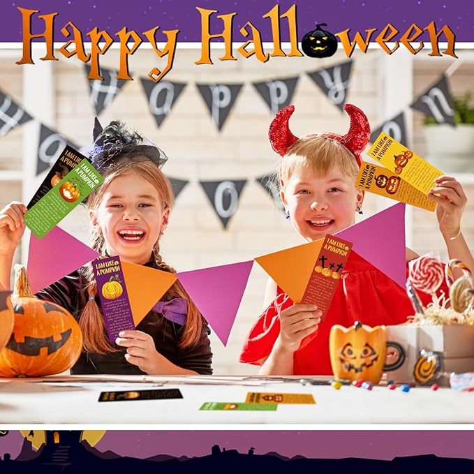 Gueevin 120 Pieces Halloween Bookmarks Pumpkin Bible Verses Bookmarks Christian Bookmarks Religious Book Markers for Women Girl Book Lovers Church Baptism Christian Halloween Gifts