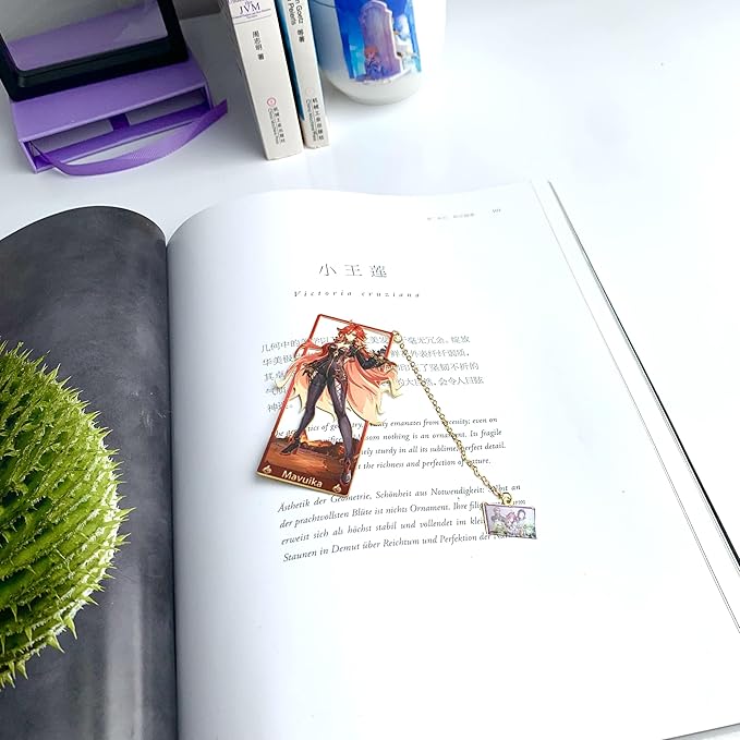 Genshin Impact Mavuika Metal Bookmark - Anime Figure Merch with 3D Display Box - Birthday Gifts for Fans Friends Gamer Book Lovers - Zllada