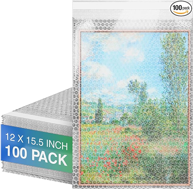 Clear Bubble Out Bags, 12 x 15.5 Inches. 100 Pack Self Seal Bubble Pouches. Polyethylene Clear Bubble Bags for Packing. Waterproof Clear Bubble Out Pouches for Fragile Things