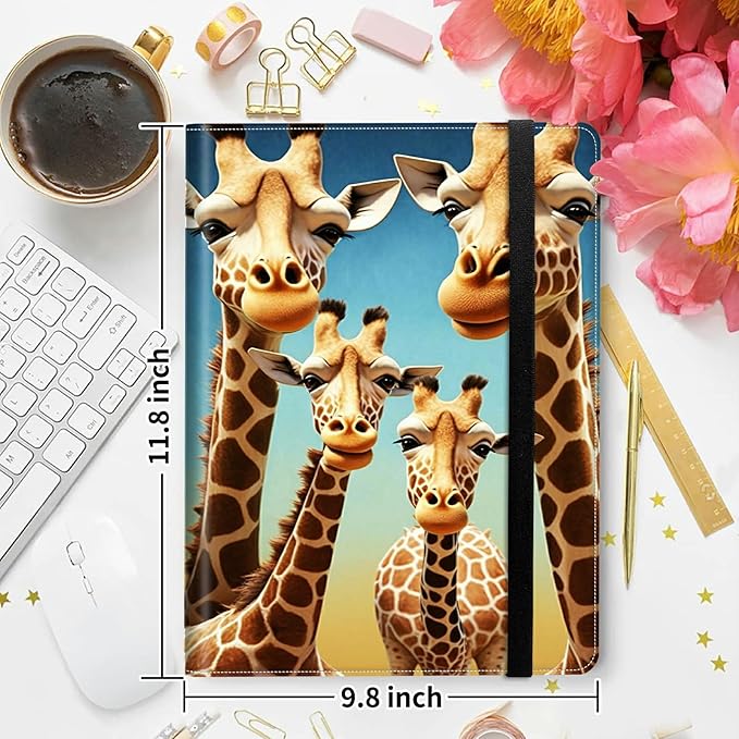 Padfolio Folder with Clipboard,Portfolios Organizer Clipboards with Storage Clipboard Writing Pad PU Leather Conference Document Organizer with Business Card Holder,Giraffe