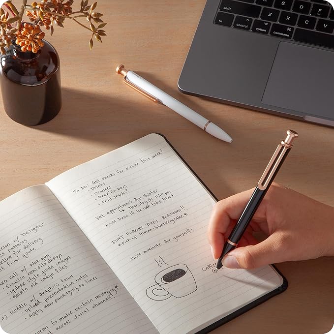 U Brands Monterey Ballpoint Pens, Set of 4, Black and White With Rose Gold Details, Bold (1.0 mm) Point, Black Ink