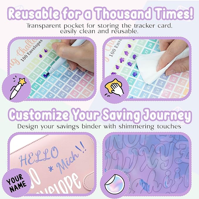 Axolotl 100 Envelopes Money Saving Challenge Binder, A5 Savings Budget Challenges Binders with Cash Envelopes, 100 Days Envelope Saving Binder Book, Budget Planner (Matt Purple)