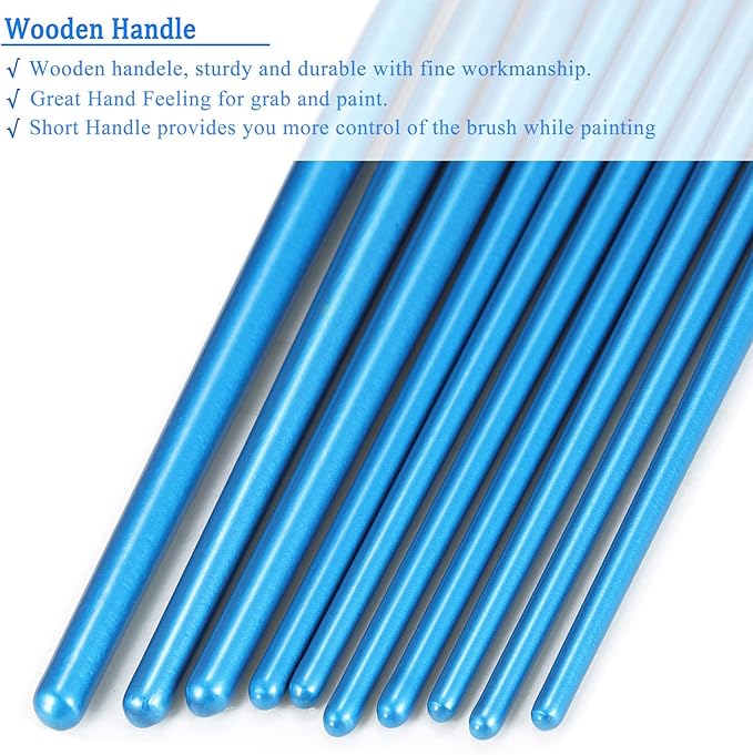 BOSOBO Paint Brushes Set, 2 Pack 20 Pcs Round-Pointed Tip Nylon Hair Artist Acrylic Paint Brushes for Acrylic Painting Oil Watercolor, Face Nail Art, Canvas, Miniature Detailing & Rock Painting, Blue