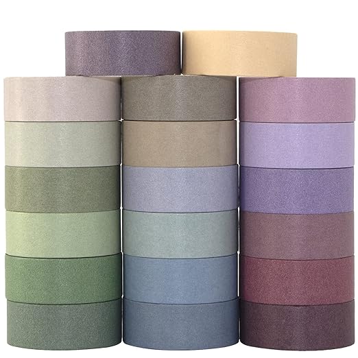 20 Rolls Washi Tape Set, Colored Masking Tape, Decorative Nature Colored Tapes for Arts, DIY Crafts, Bullet Journals, Scrapbooking - 15mm Wide