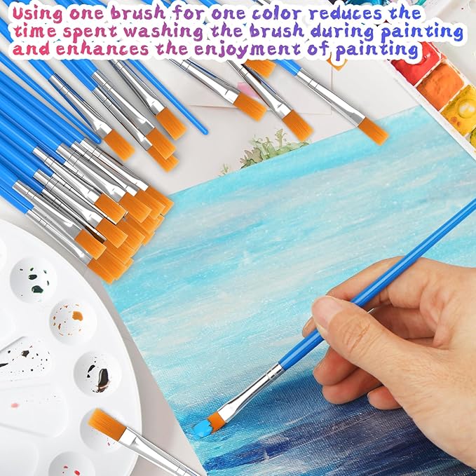 Paint Brushes Set for Acrylic Painting, 30 Pcs Art Paint Brush Flat Acrylic Painting Brush, Nylon Paint Brushes for Kids Adults Oil Watercolor Rock Painting Body Face Nail Art