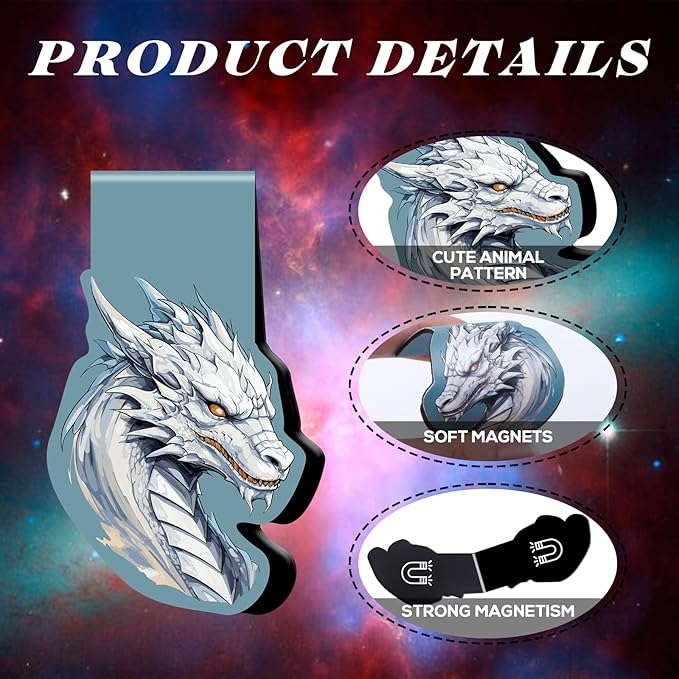 Dragon Magnetic Bookmark Gifts - 12 Pcs Cool Dragons Book Mark Magnets Dragon Rider Bookmarks Magnetic Aesthetic Fantasy Bookmark Magnets Page Clip Gift for Book Lovers Students Reading