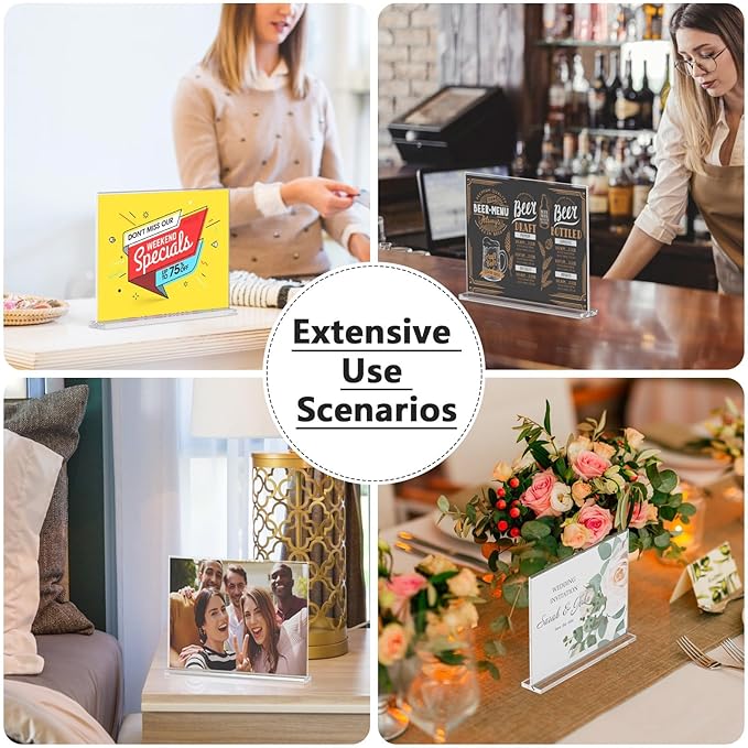 MaxGear 8.5 X 11 Acrylic Sign Holder Horizontal 12Pack, Double Sided Display Stand, Clear Table Sign Holders Flyer Menu Holders, Plastic Paper Holder Picture Frame for Office, Store, Restaurant