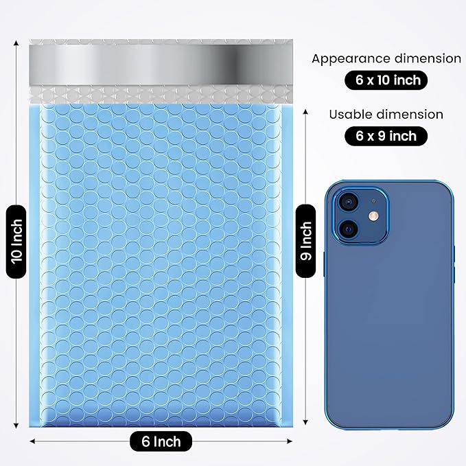 Fuxury Bubble Mailer 6x10 Inch 50 Pack Light Blue,Self-Seal Adhesive Packaging Bags, Waterproof Poly Bubble Mailers, Mailing Evenploves Packaging For Jewelry, Cards, Makeup, CD, Small Business #0