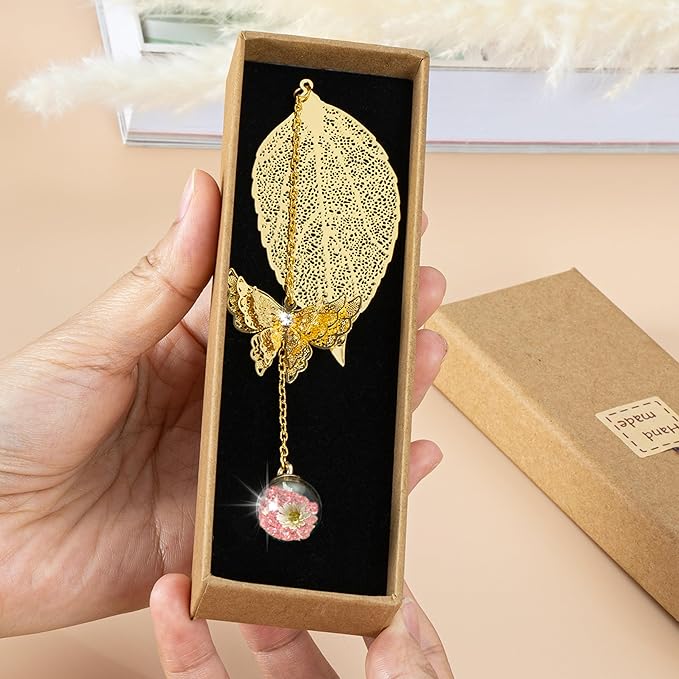 Bookmark with Gift Card,Golden Leaf Book Mark, Rose Flower Craft Gift Card Envelope, Gift for Family, Friend, Kid, Book Lovers rosepw