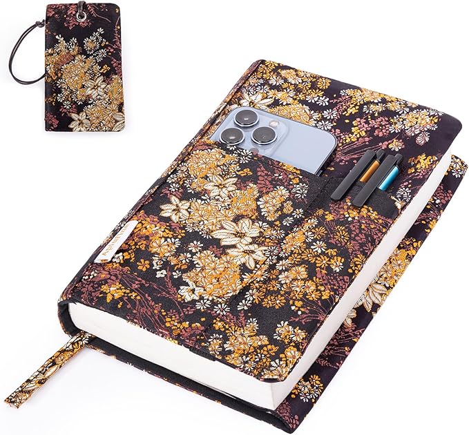 Book Covers with Cardholder - Fabric Dust Jackets for Books - Book Protector for Book Lovers - Book Covers for for Paperbacks,Hardcover,Bibles - Soft Cover Book Sleeve for AA Books