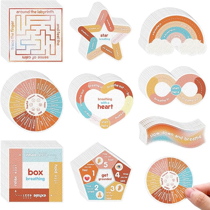 Libima 72 Pieces Anxiety Sensory Stickers Anxiety Textured Stickers Fidget Stickers Mindfulness Sticker School Counselor Supplies Adult Sensory Items Anxiety Relief, 9 Styles (Groovy Color)