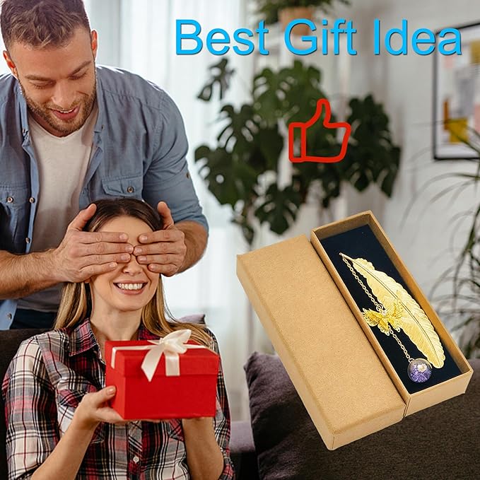 Vintage-Style Metal Feather Bookmark with 3D Butterfly Pendant - Ideal Gifts for Teachers and Book Lovers (Silver.Purple White Flower)