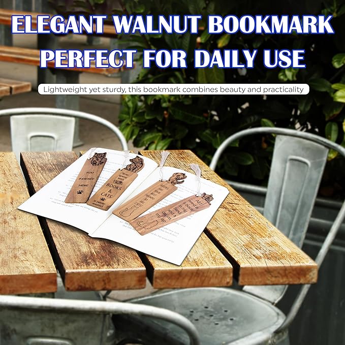 Cat Bookmark – Set of 4 Wooden Bookmarks with Tassels, Made from Walnut Wood,Funny Bookmark Gift for Men and Women, Novelty Gag Bookmark for Book Lovers,Christmas Stocking Stuffer