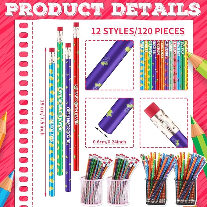 Gersoniel 120 Pcs Scented Pencils Bulk for Kids Inspirational Motivational Cute Fun Fruit Wood Smelly Graphite Pencils with Erasers for School Classroom Office Students Girls Boys Gifts Supplies