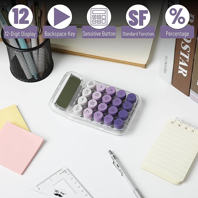 Mr. Pen- Mechanical Switch Calculator, 10 Digits, Purple Calculator, Transparent Body, Large LCD Display, Big Buttons Mechanical Calculator Desktop Calculator, Cute Calculator, Aesthetic Calculator