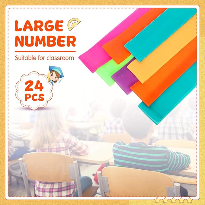 Berlune 24 Pcs Classroom Chair Bands Fidget Chairs and Desks Bands ADHD Autism Tools Bounce Flexible Seating for Classroom(Neon Colors, 1.1 mm)