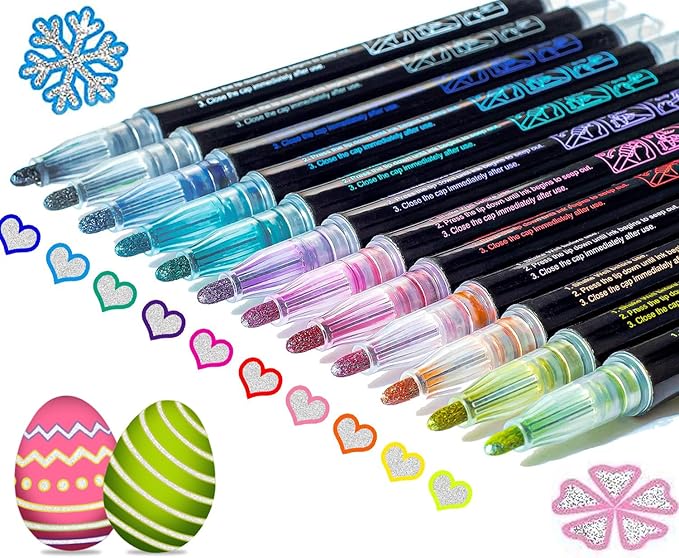 Muchcute Shimmer Markers Outline Glitter Pens: 12 Easter Basket Essentials Stuffers Teen Girl Gifts Trendy Stuff Cute Arts Crafts Art Supplies Kids Ages 4 6 7 8 9 10 11 14 Year Old Tween Teenage Ideas