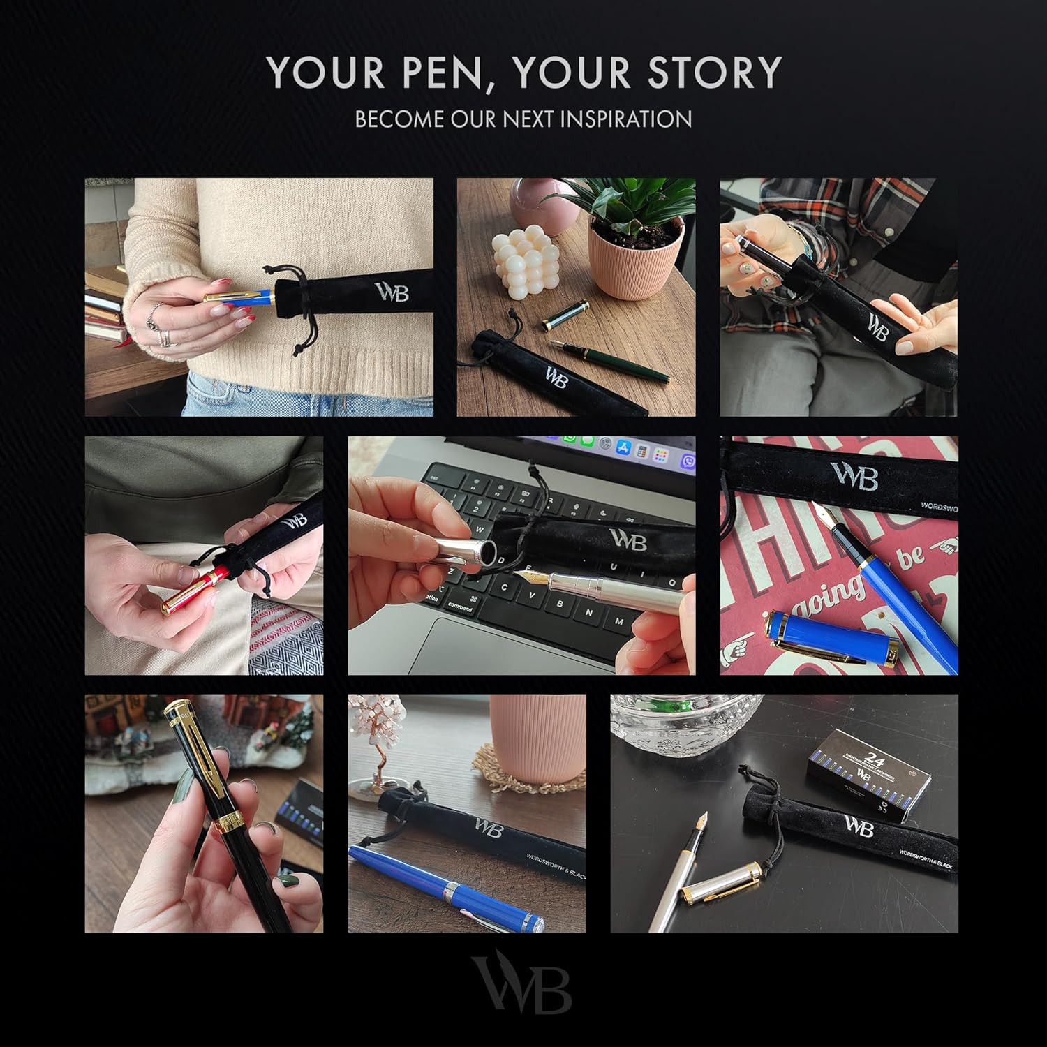 Wordsworth & Black Fountain Pen Set, Extra Fine Nib, Includes 24 Pack Ink Cartridges, Ink Refill Converter & Gift Pouch, Chrome Finish, Calligraphy, [Silver Chrome], Perfect for Men & Women