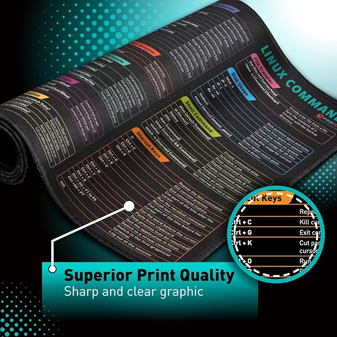 Linux Commands Line Mouse pad - Extended Large Cheat Sheet Mousepad. Shortcuts to Kali/Red Hat/Ubuntu/OpenSUSE/Arch/Debian/Unix Programmer. Non-Slip Gaming Desk mat