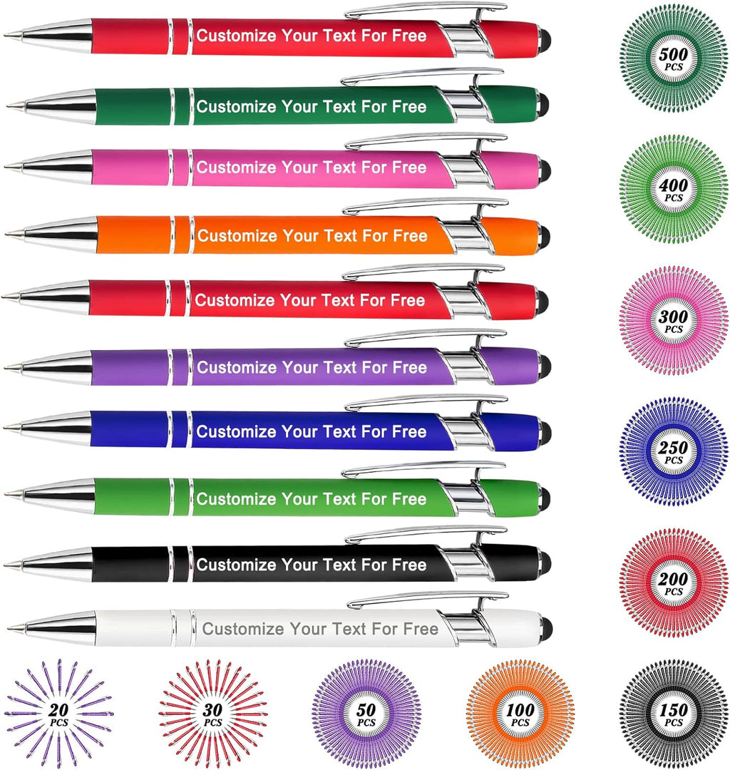 Max 500 Pcs Personalized Pens Bulk, Custom Pens with Free Engraving, Customized Stylus Tip Ballpoint Pen with Your Name Massage Text for School Office Business Graduation Anniversaries-10 Packs