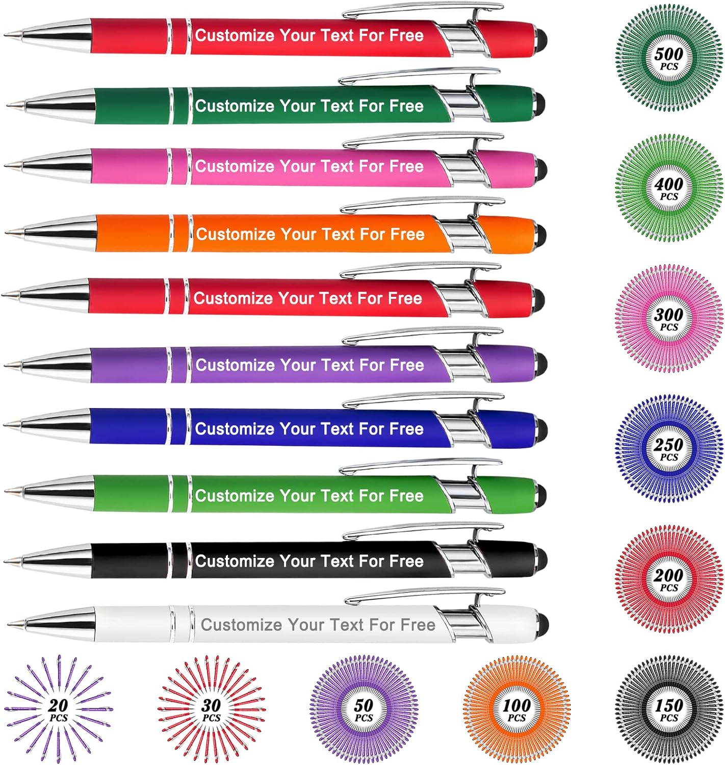 Max 500 Pcs Personalized Pens Bulk, Custom Pens with Free Engraving, Customized Stylus Tip Ballpoint Pen with Your Name Massage Text for School Office Business Graduation Anniversaries-10 Packs