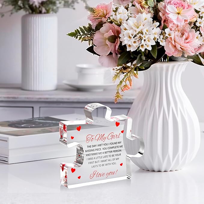 Romantic Gifts for Girlfriend - to My Girl Sentimental Gifts for Women - Engraved Acrylic Block Puzzle - Valentine's Day Gifts for Her for Her - Fiance Birthday Gifts for Women