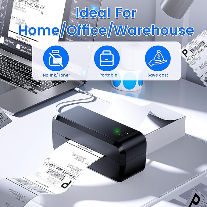 Bluetooth Thermal Shipping Label Printer, Wireless 4x6 Label Printer for Shipping Packages & Small Business, Compatible with Android, IOS, Windows and Mac, Widely Used for Ebay, Amazon, Shopify, Etsy