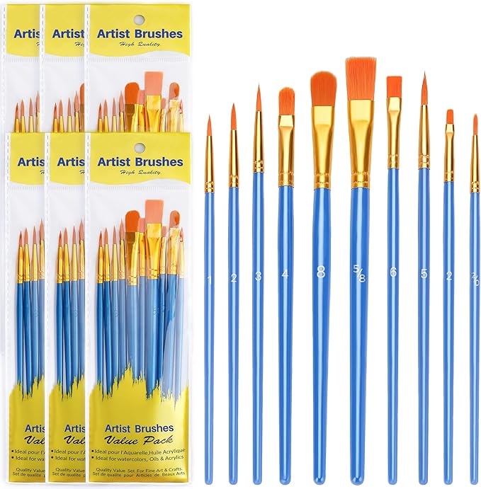 Paint Brushes for Acrylic Painting, Paint Brush Set - 60Pcs, Paint Brushes for Kids, Oil, Watercolor, Perfect Suit of Art Painting, Rock Body Face Nail Art, Best Gift for Kids Adult Drawing
