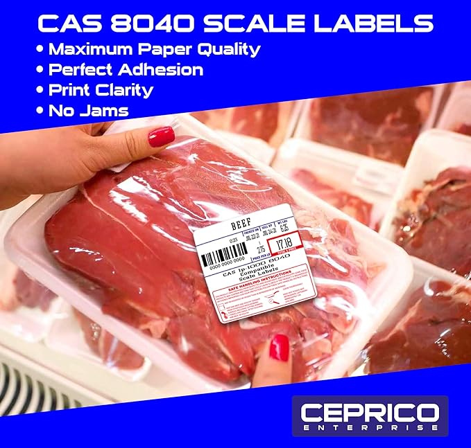 CEPRICO - CAS 8040 Scale Labels | 36 Rolls for CAS Scales | CAS lst-8040 Printing Scale Label | Quality for CAS Digital Scale | UPC Safe Handling | CAS lp 1000 | 500 Labels for Scales | Try It